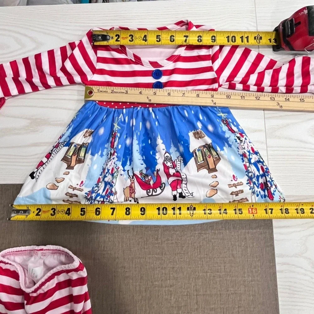 Christmas North Pole Tunic Leggings Set‎ Girls 3-6M Red White Santa Ruffle Trim